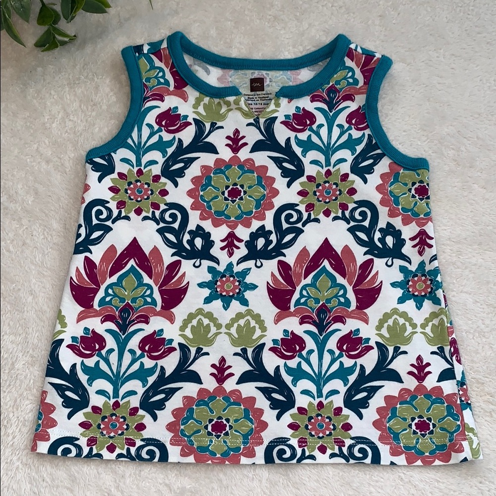 Tea Collection Blue and Pink Floral Boho Tank Top 12-18M EUC